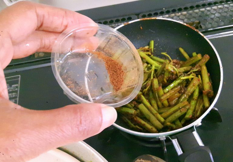 Wasabi (Japanese horseradish) leaf stem stir fry in butter Indian