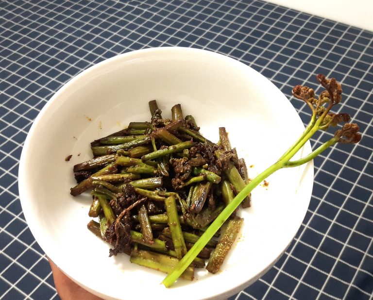 Wasabi (Japanese horseradish) leaf stem stir fry in butter Indian