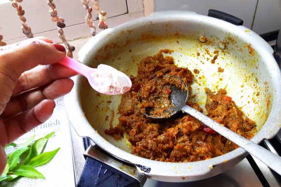 add chili powder, coriander powder, turmeric powder and salt