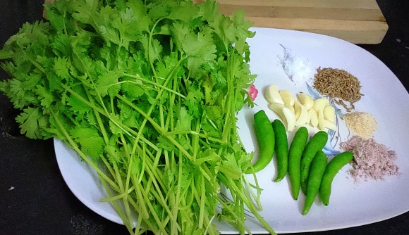 ingredients of Green chatney (green coriander chatney)