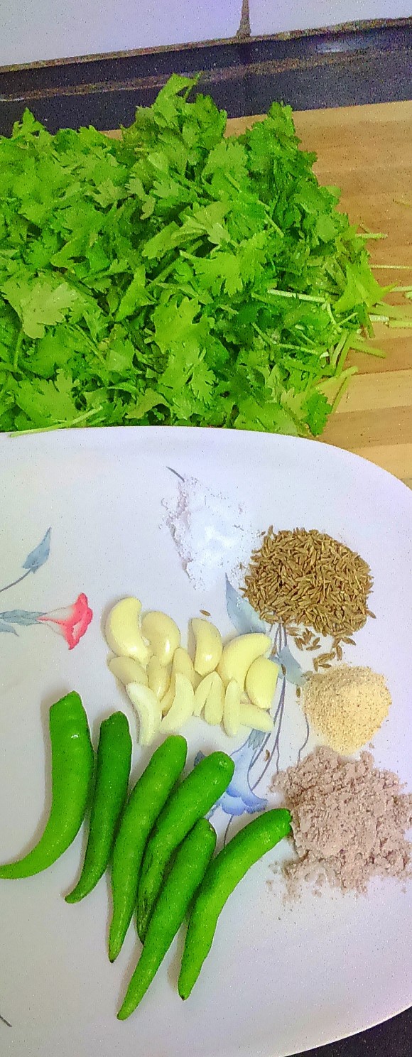 ingredients of Green chatney (green coriander chatney)