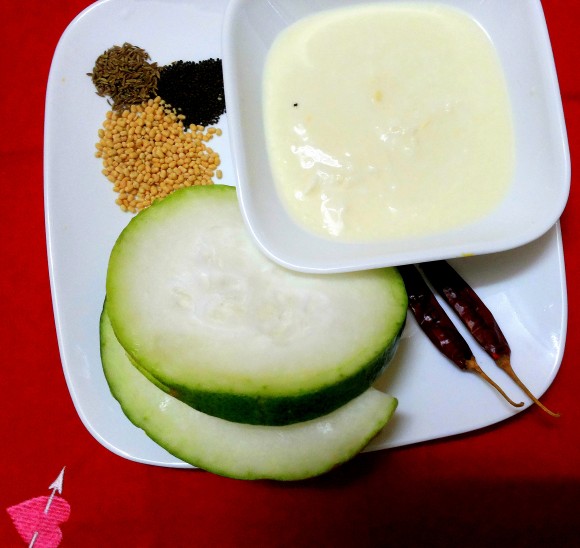 ingredients of Ash gourd (winter melon) raita (poosani kai thayir pachadi)