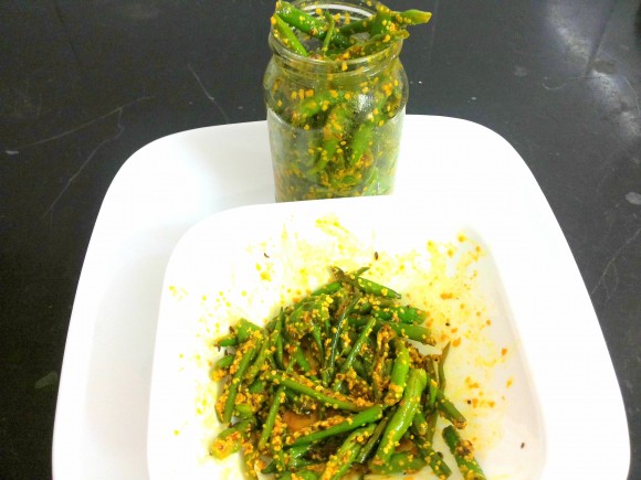 Green chili pickle (Hari Mirch ka Achar) 