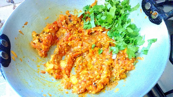 adding coriander leaves