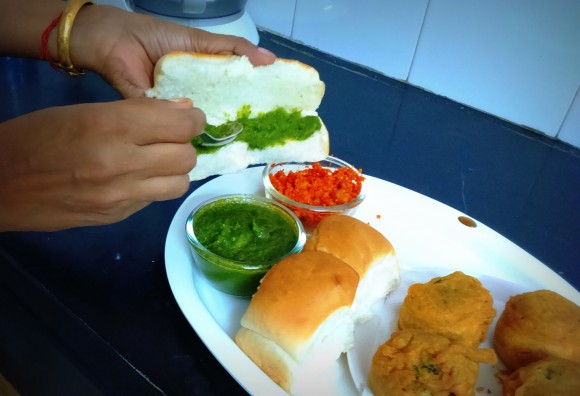 serving vada- pav