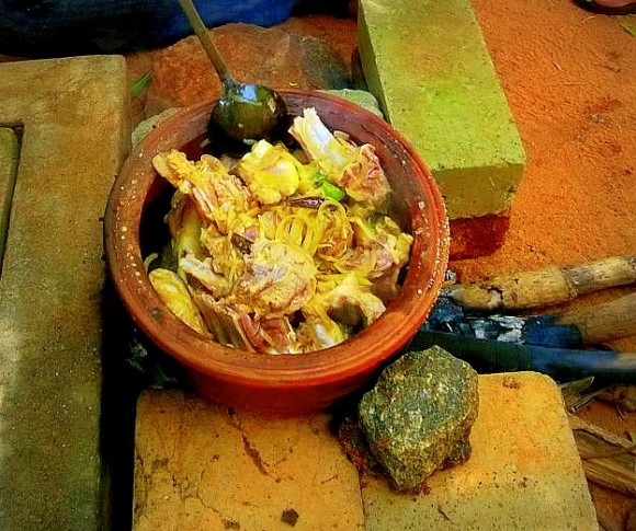 ingredients into the earthen pot