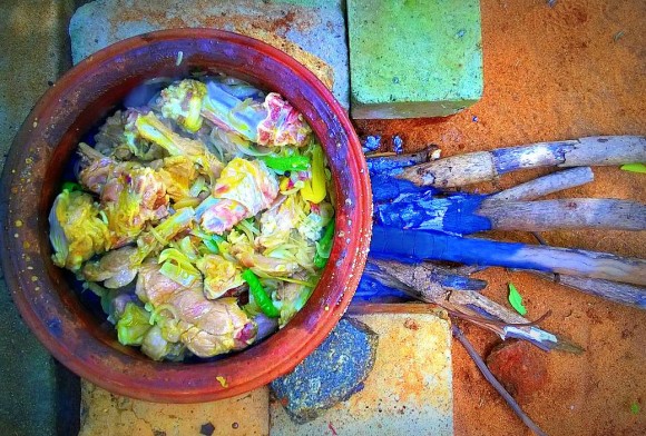 ingredients into the earthen pot