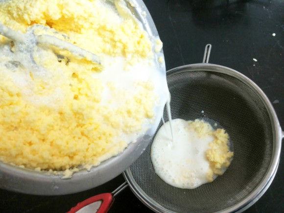 Pour butter milk through soup strainer 