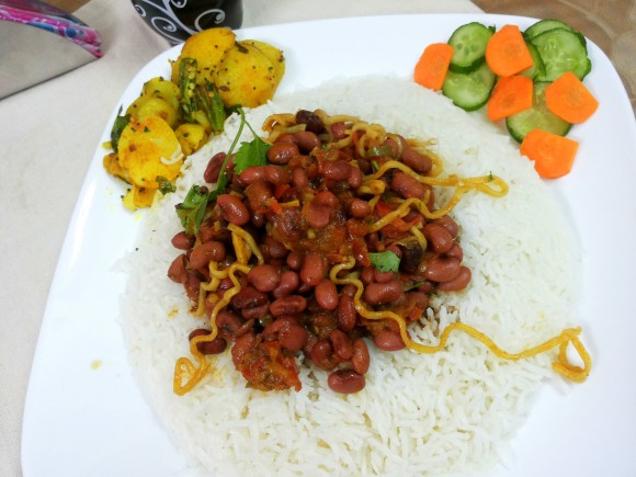 Fresh green Rajma (Red beans) with noodles