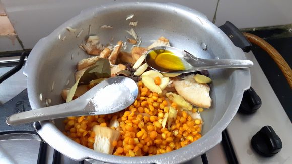 pressure cook the kabab ingredients