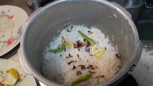 Put half of cooked rice