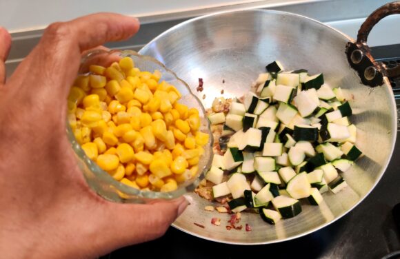 add chopped zucchini and corn