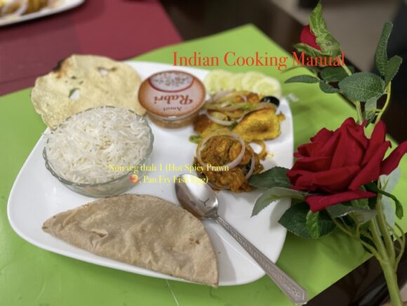 Non veg thali 1 (Hot Spicy Prawn🍤, Pan Fry Fish Egg) 