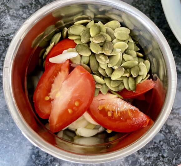 paste of Pumpkin Seed, half quantity of cashew Nuts, Tomato, Garlic and Ginger