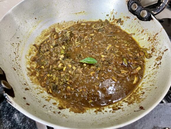 Add Garam masala powder and ghee, fresh curry leaves