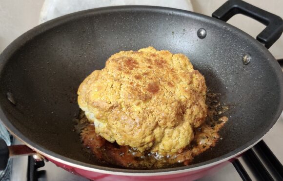 shallow fry the marinated cauliflower