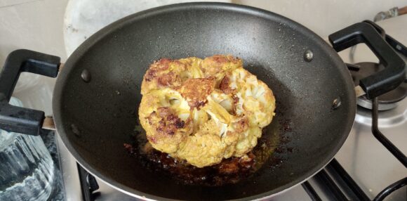 shallow fry the marinated cauliflower